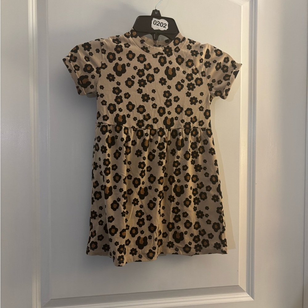 Okie Dokie Kids Floral Leopard Print Short Sleeve Dress - 4T New